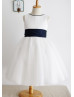 Ivory Satin Tulle Deep V Back Knee Length Flower Girl Dress 